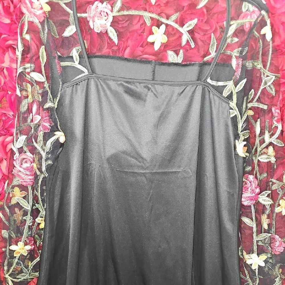 SHEIN Curve Women's Black Dress With Floral Sheer Sleeves Size 2XL